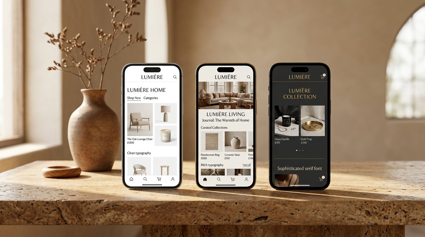 Three mobile app theme styles Minimal, Modern, and Trendy
